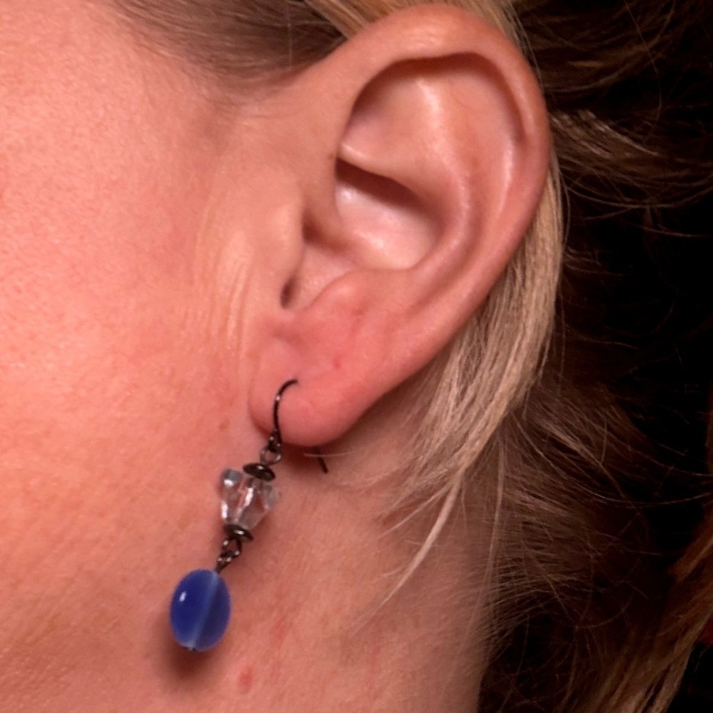 Blue Dangle Drop Earrings Women's Periwinkle Crystal Dangle French Hook